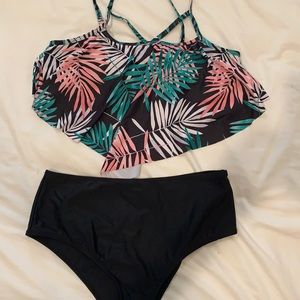 Floral high waist two piece swimsuit